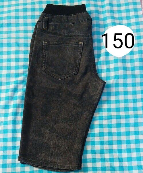 デニム ハーフパンツ 150 ブラック 迷彩柄