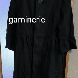 gaminerie ギャミヌリィ 七分袖 スプリングコート 黒 薄手 袖フリル