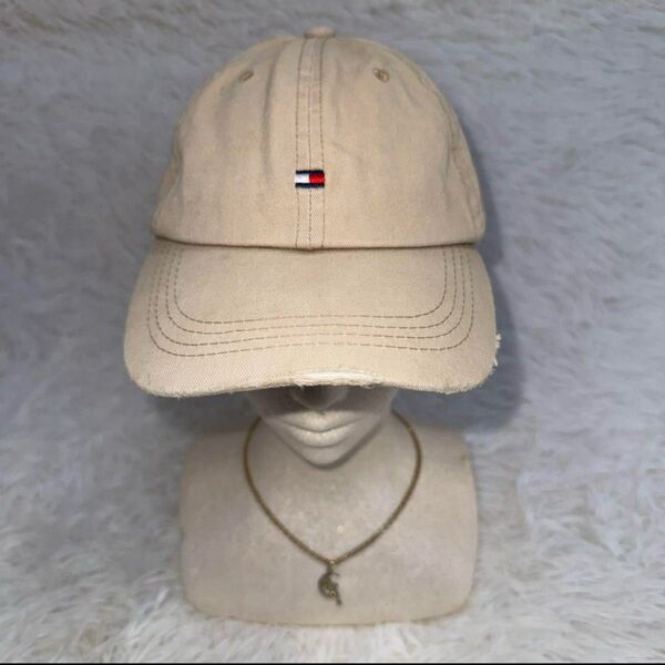 90s 入手困難 Tommy Hilfiger ベージュキャップ トミーヒルフィガー 帽子 TOMMY キャップ