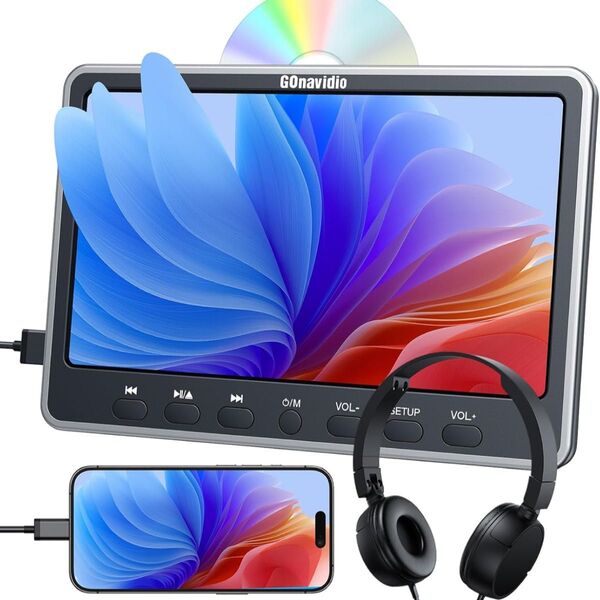 GOnavidio ヘッドレストモニター dvd 車載 12インチ HDMI入力 dvdプレーヤー モニター 車