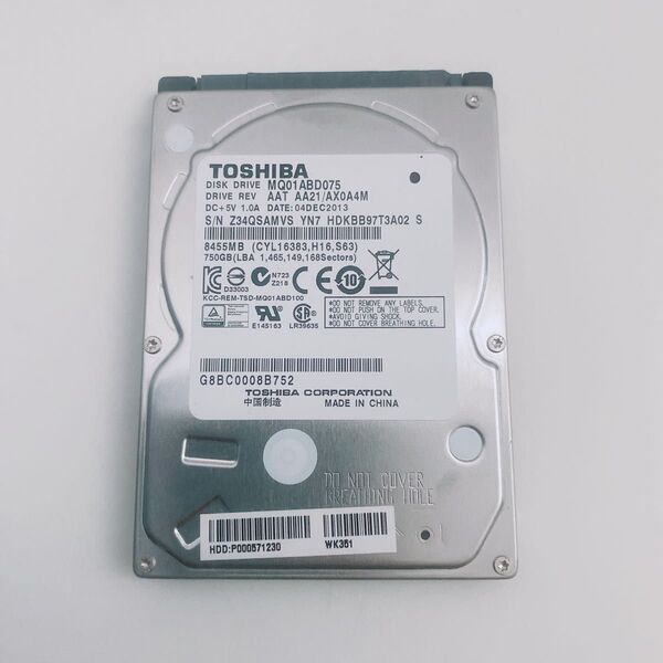 【美品】東芝2.5インチ HDD750GB 極少669時間 正常