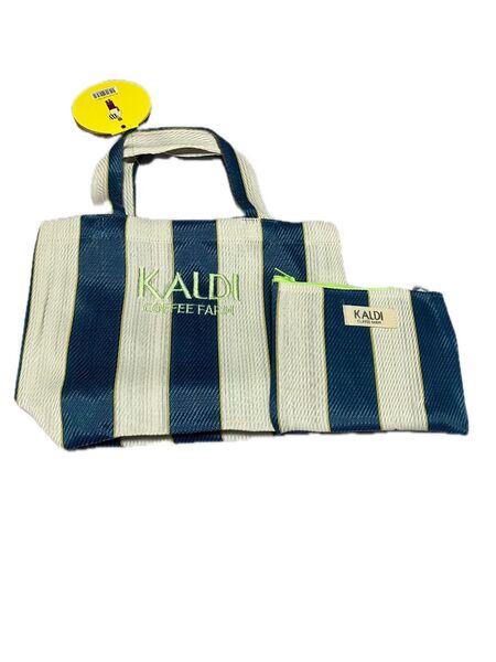 カルディ スパイスバッグ バッグ&ポーチ ブルー ストライプ 青 KALDI バッグのみ ポーチのみ