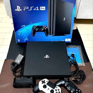 PS4 Pro 本体 1TB コントローラー2本 ケーブル類付属 プレステ4 CUH-7000B SONY ジェットブラック