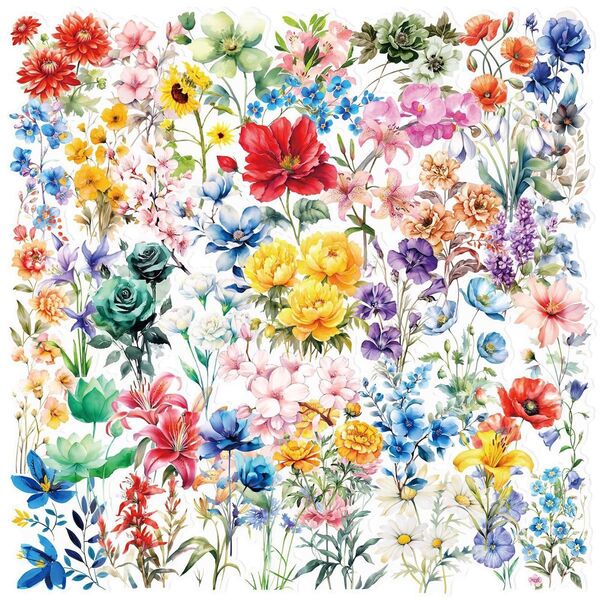 A3 お花のステッカー⑦ 50枚 PET シール 花 アート 装飾 背景 スクラップブッキング ジャンクジャーナル コラージュ素材