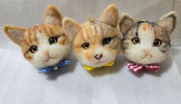 羊毛フェルト 猫 3点セット ハンドメイド ストラップ