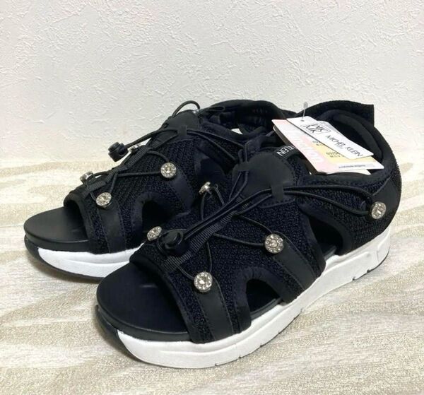 ☆MK MICHEL KLEIN☆エムケー ミッシェルクラン ビジュー付 厚底サンダル ブラック 24.0㎝☆新品