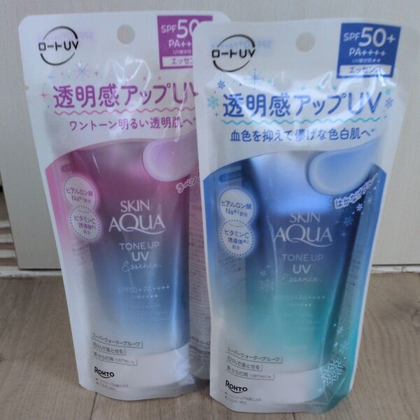 スキンアクア トーンアップUVエッセンス ブルーとラベンダー SPF50+ PA++++ 80g×2