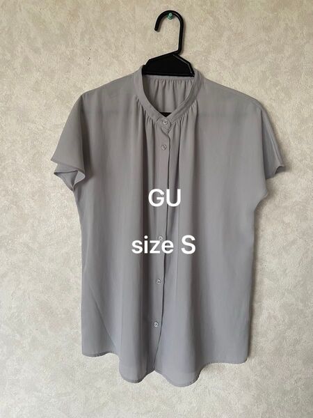 GU ドレープ バンドカラー シャツ ブラウス 半袖 グレー sizeS