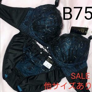 新作 B75 シャイニーダークブルームブラジャー&フルバックショーツ 三上悠亜 エロカワ 豪華 刺繍 盛りブラ