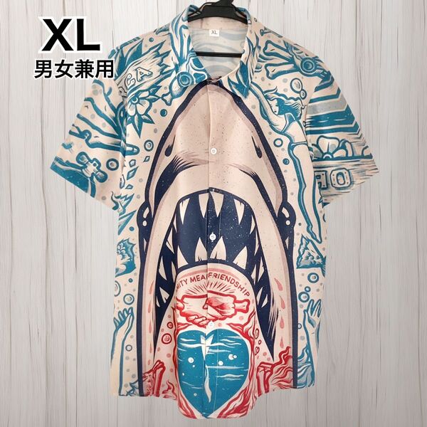 【新品】半袖シャツ サメ JAWS アロハシャツ レトロ 鮫 タトゥー グラフィック 柄シャツ かりゆし
