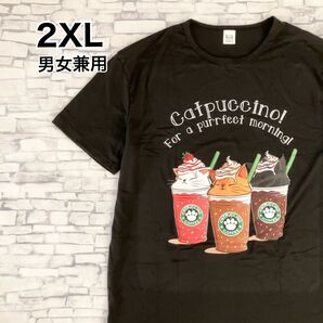 【新品】キャプチーノ Tシャツ 猫柄 カプチーノ プリントTシャツ ブラック レディース 猫 半袖Tシャツ