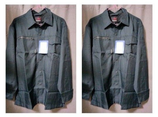 新品未使用 2枚セット 作業着 長袖作業シャツ 作業服 上吸水速乾 冷感長袖シャツ ネイビー (紺) 5L