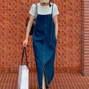 ※月末セール※ デニムサロペット風 ワンピース ブルーデニム カジュアル オーバーオール サロペット キャミワンピース