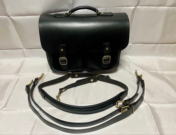 HERZ ヘルツ ダブルポケットスタンダードバッグ BC-74 ビジネスバッグ レザー 特注仕様 ブラック