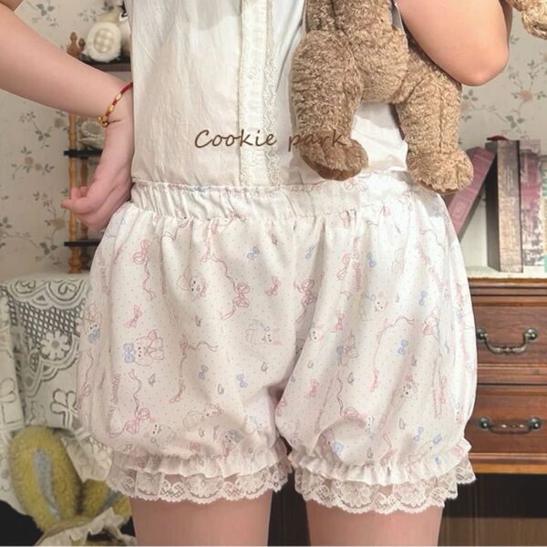 ロリータ 白 かぼちゃパンツ キュロット ホワイト レース かわいい ペチパンツ 犬