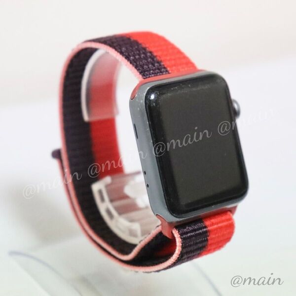 AppleWatch 42/44/45/49mm スポーツループ バンド ニューレッド 赤 時計 メンズ 可愛い アップルウォッチ