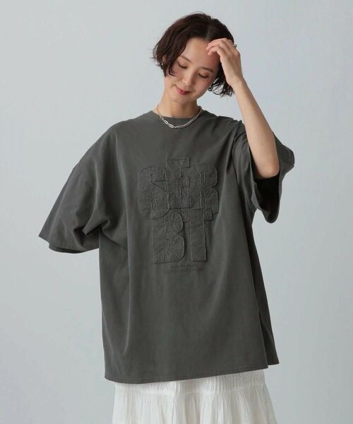 レプシィムLEPSIMパッチワークBIGチュニックTシャツチャコール新品未使用タグ付き Tシャツ 半袖Tシャツ ビッグシルエット
