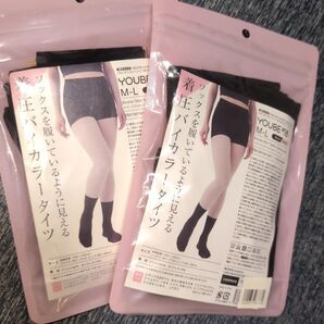 定価9240円 YOUBE 着圧バイカラータイツ クルー丈 M-L 黒×ヌード ストッキング