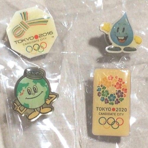 《ピンバッジ・pinbadge》東京オリンピック・Tokyo2020 Olympic、アースくん、水滴くん:4個セット
