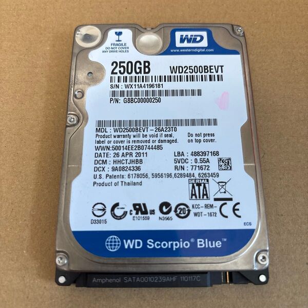 ウエスタンデジタル 2.5インチHDD 250GB SATA