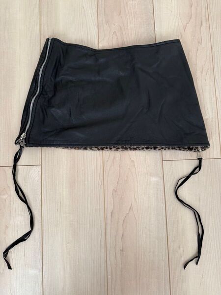JIMSIN/ジムズイン リバーシブル 豹柄 レザースカート ミニスカート レオパード ファー 黒
