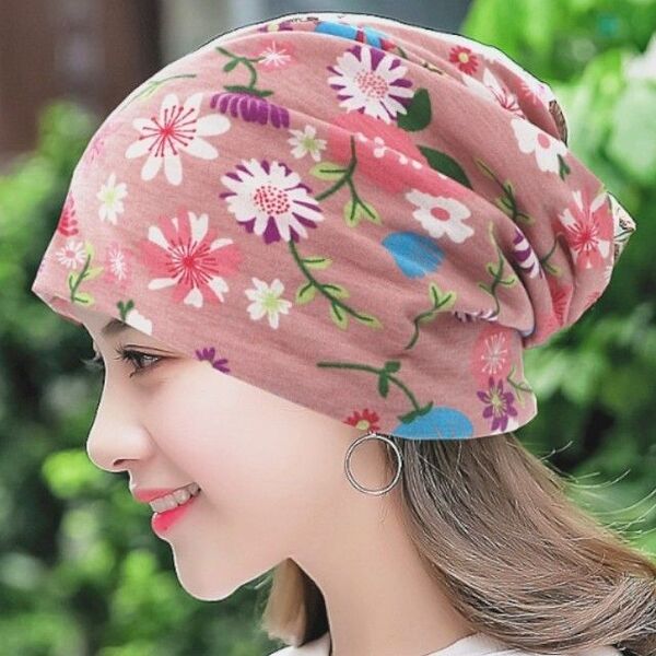 バンダナ帽 ケア帽子 ターバン ヘアバンダナ キャップ 模様16 ピンク 花柄