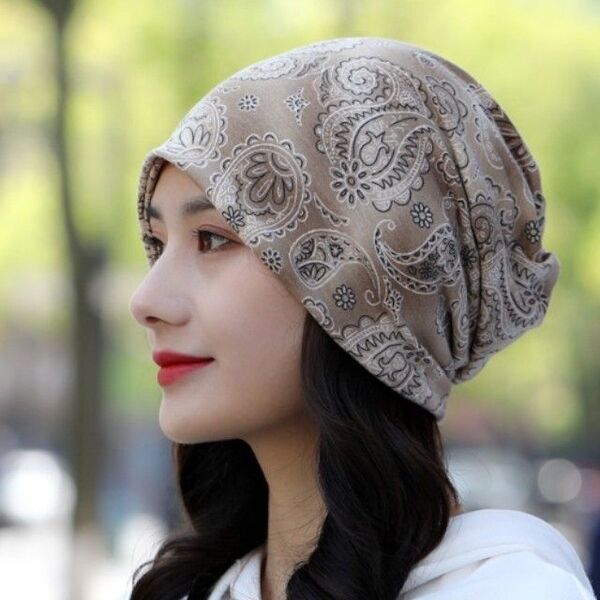 バンダナ帽 ケア帽子 ヘアバンダナ ターバン キャップ ペイズリー 模様41 茶 冷房対策