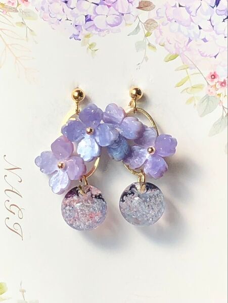 ☆418☆ 紫陽花 シャボン玉 ピアス (※イヤリング変更可)