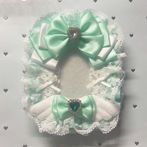 【現品】 硬質ケースデコ トレカケースデコ ミントグリーン 白 天使 リボン