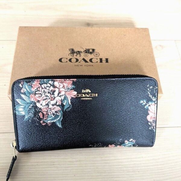 ★美品COACH 長財布 花柄 ブラック 長財布★黒★お値下げ不可