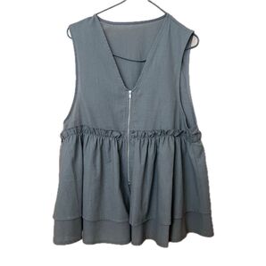 sunnyhouse サニーハウス 近藤千尋 フリルギャザーベスト ジップ ペプラム ベスト 美品 リネン混 しまむら ジレ