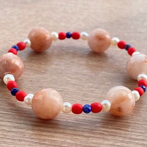 Beaded bracelet-75 ハンドメイドブレスレット カメオローズ パール ラピスラズリ レッド