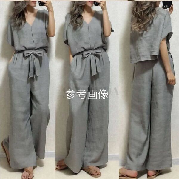 新品 セットアップ リボン パンツ 半袖 グレー M