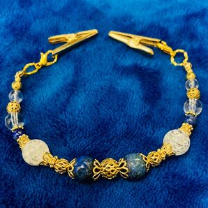 No.4 羽織紐 ハンドメイド ラピスラズリ クラッククウォーツ クリスタル ゴールド ブルー ネイビー 着物 浴衣 まとめ割可