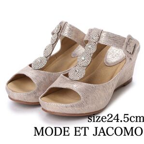 MODE ET JACOMO モード エジャコモマニュ ヒール サンダル 24.5cm ラメ ベージュ ウェッジソール