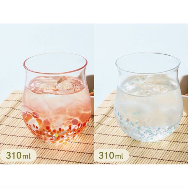 【2個セット】ガラスコップ310ml 3coinsスリコ ブルー青 レッド赤 スリーコインズ