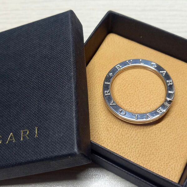 BVLGARI キーリング キーホルダー ダブルリング 黒 レザー ロゴ 鍵
