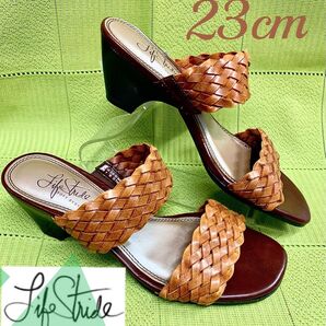 ライフストライド Mサイズ程 23cm キャメル 本革 レザー Life Stride 編み込み ミュール ブラウン 茶系 未使用