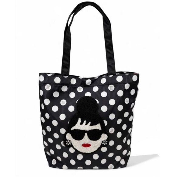HAPPY FACE バッグ 黒 白 ドット 水玉 トートバッグ撥水 ハッピーフェイス 新品 マイバッグ お出かけ サングラス柄