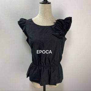 EPOCA ぺプラムフリルカットソーブラウスハリ感のある薄手トップスシャツ ブラウス ブラック 黒 エポカ カットソー トップス