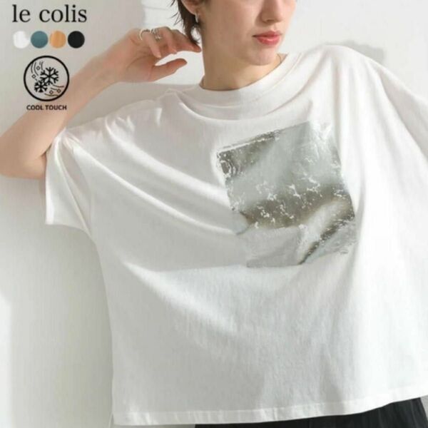 le colis 接触冷感 箔プリント ワイド ロゴ Tシャツ / オフホワイト