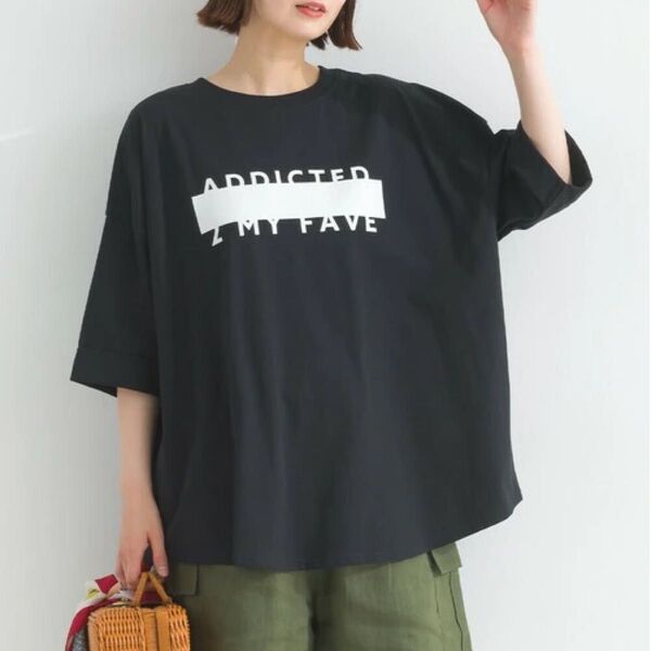Lupilienルピリアン 天竺 ADDICTED ロゴ オーバーサイズ Tシャツ / ブラック