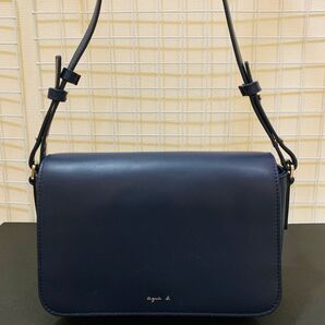 【まあまあ美品】アニエスベー ショルダーバッグ 斜め掛け レザー ネイビー ミニショルダーバッグ