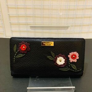 【まあまあ美品】ケイトスペード 長財布 ロングウォレット 折り財布 レザーブラック
