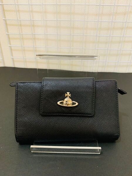 【美品】ヴィヴィアンウエストウッド 折り財布 ウォレット レザー ブラック