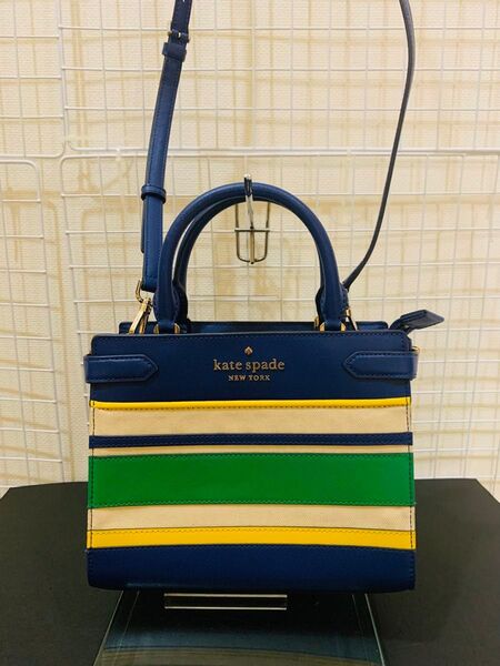 【まあまあ美品】kate spade ケイトスペード 2WAY ショルダーバッグ ハンドバッグ レザーキャンバス ブルーレイ