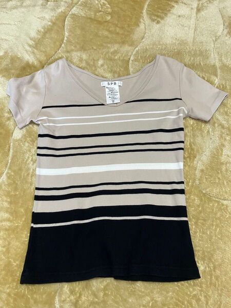 SPB SPIRIT PASSION BELIEF Tシャツ 半Vネック レディース M グレー 半袖 カットソー トップス 綿