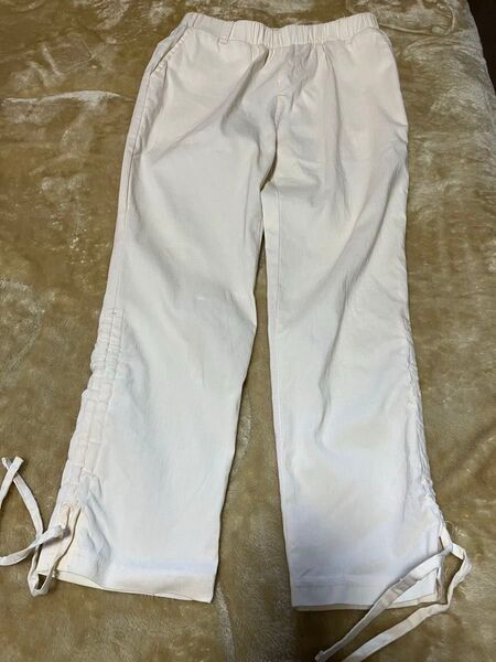 オフホワイト パンツ 7分丈 8分丈 レディース 36サイズ S〜M相当 股下55cm ウエストゴム 夏 涼しげ