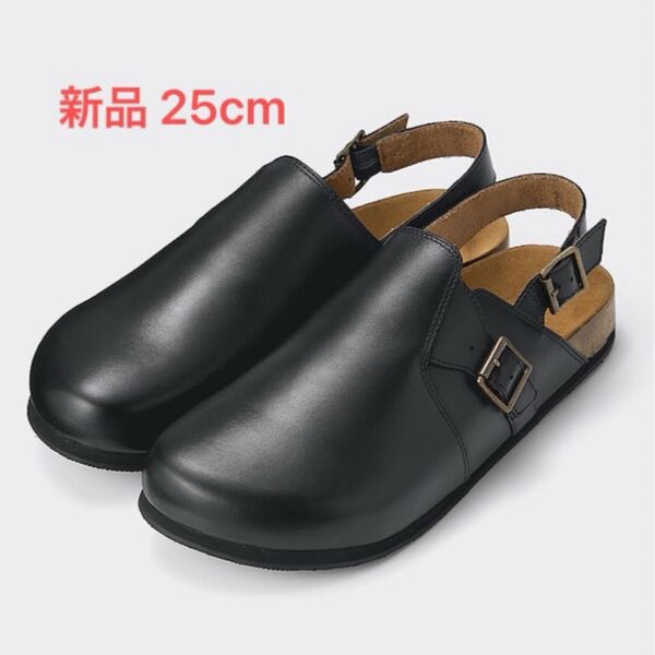 新品 GU レザークロッグサンダル+E ブラック 25cm 黒