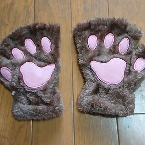 肉球手袋 ブラウン ピンク